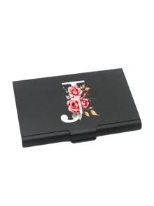 Thick Aluminum Alloy Postcard Box With Red Flowers And White Letters A-Z Printed On It,Thick Aluminum Alloy Postcard Box, Large Capacity Unisex Card Case | Custom Initial Gift For Friends, Colleagues, Boss, Boyfriend, Girlfriend | Travel Essential - Multicolor - View 16