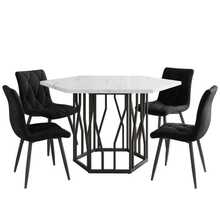 Dining Table And Chairs Set (5 Pieces), Modern Hexagonal Marble Table + 4 Black Velvet Dining Chairs, Creating A Warm And Modern Atmosphere. - Black - View 4