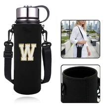 1个550-1500毫升运动水壶保温袋，带肩带和可调节水壶套，并绣有A-Z字母。 - 黑色 - 查看 21