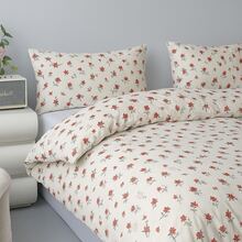 Juego de funda nórdica de 3 piezas con estampado floral de rosas rojas vintage francesas de 160x200cm y 220x200cm para cama doble y super king, 100% algodón, romántico estilo cottagecore, con fundas de almohada de 70x80cm con cremallera - Multicolor - Ver 4