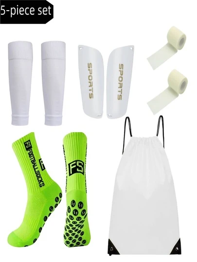 5pcs/Set Football Gear Set (Football Socks/Shin Guards/Shin Guard Pads/Storage Bag/Accessories), Complete Equipment To Showcase Your Unique Strength On The Field