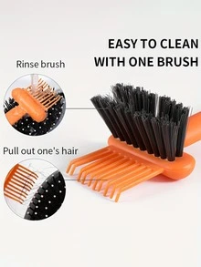 Reusable Dual-Function Hairbrush Cleaner, With Orange/Black/White Bristles, Ergonomic Handle, Portable, Stylish Design, Made Of Plastic, Air Cushion And Crevice Cleaning, Suitable For Bathroom - Multiple Styles - View 3