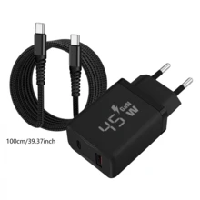Bộ sạc USB C 45W, sạc nhanh GaN/PPS, GaN II với cáp dữ liệu bện sạc nhanh 60W dài 2M/1.5M/1M, tương thích với Samsung Galaxy S25/S24/S23/S22 Ultra, điện thoại thông minh dòng 17/16/15, sạc đồng thời qua cổng USB A và USB C. - Phích cắm loại C của EU (220-240V) - Xem 8