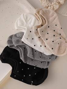 4 Pairs Women's Japanese Style Polka Dot Boat Socks, Invisible Non-Slip Breathable Summer Shallow Boat Socks - Invisible Socks - View 2
