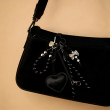 1 chiếc móc khóa hình trái tim bằng da sáng tạo, phụ kiện túi xách phong cách Y2K ngọt ngào và cá tính, móc chìa khóa hình trái tim, mặt dây chuyền xe hơi. - đen - Xem 9