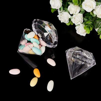 12个透明糖果盒，塑料菱形糖果收纳盒，带盖，适用于圣诞节、感恩节、新娘送礼会、宴会、成人礼、毕业季、周年纪念等场合，也可用于储存和展示糖果和巧克力。