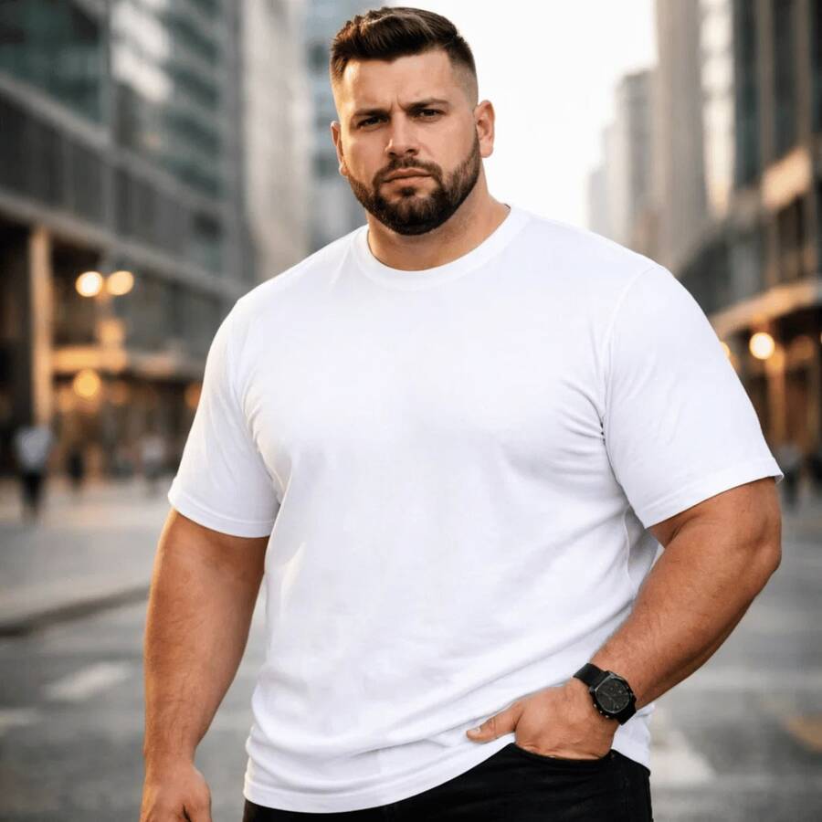 Men's Plus Size Plain T-Shirt 100% Cotton - White - View 1