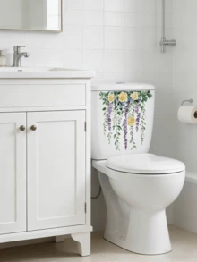 1 pieza Adhesivo de pared para baño con diseño de enredadera púrpura, decoración de pared de PVC resistente al agua, fácil de aplicar y retirar, decoración del hogar, adhesivo de pared - Pegatinas decorativas para el baño - Ver 4