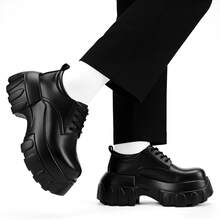 British Style Retro Casual Thick-Soled Height-Increasing Derby Shoes Men's Patent Leather High-End  Shoes Business Formal Leather Shoes - 951277pu黑色 - 查看 5