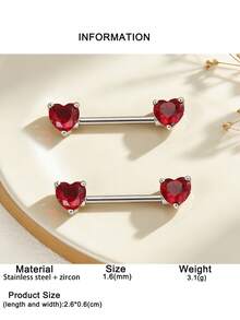 2pcs Stainless Steel Zirconia Heart Decor Nipple Ring For Women & Girls - Heart - View 6
