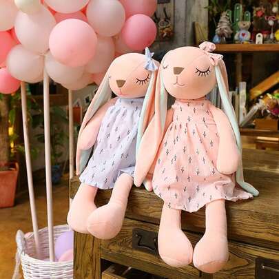 Cute Plush Rabbit Toys - Pink Plush Rabbit Toy, Blue Plush Rabbit Toy, Adorable Rabbit Shaped Plush Pillow | Soft Cartoon Rabbit Stuffed Toys - Perfect For Home Decor, And An Ideal Gift For Easter, Mother's Day, And Weddings, Halloween And Christmas Decorations