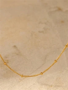 不锈钢防水不褪色金色单股串珠项链，适合女性日常佩戴和叠戴 - 金黃色 - 查看 2