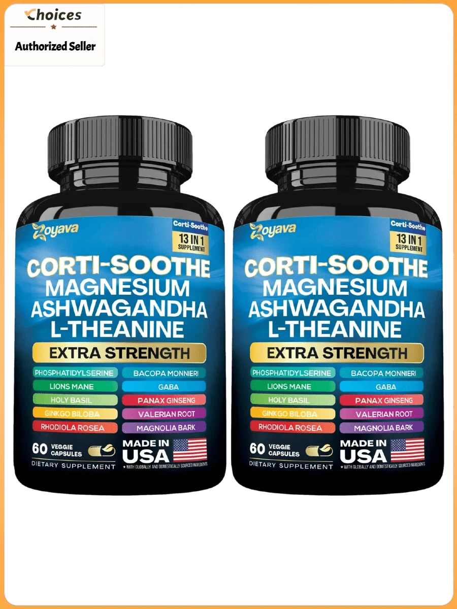 Zoyava Magnesium & Ashwagandha Capsules | L-Theanine Herbal Supplement | Dietary Supplement | 60 Capsules (2 Bottles) - 2 瓶 - 查看 1
