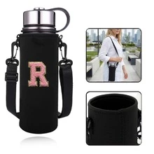 1 túi đựng bình nước thể thao giữ nhiệt 550-1500ml, kiểu đeo chéo, có dây đeo điều chỉnh được, kèm vỏ đựng bình nước thêu chữ A-Z. - màu đen - Xem 98