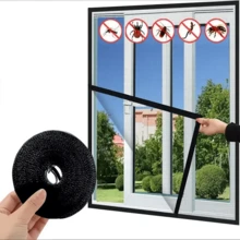 1 pieza Malla anti-mosquitos para ventana, red gris con bordes negros, dispositivo repelente de insectos para interiores, instalación con cinta adhesiva de gancho y bucle, sin necesidad de perforar, esencial para hogares en verano - SC26001 - Ver 5