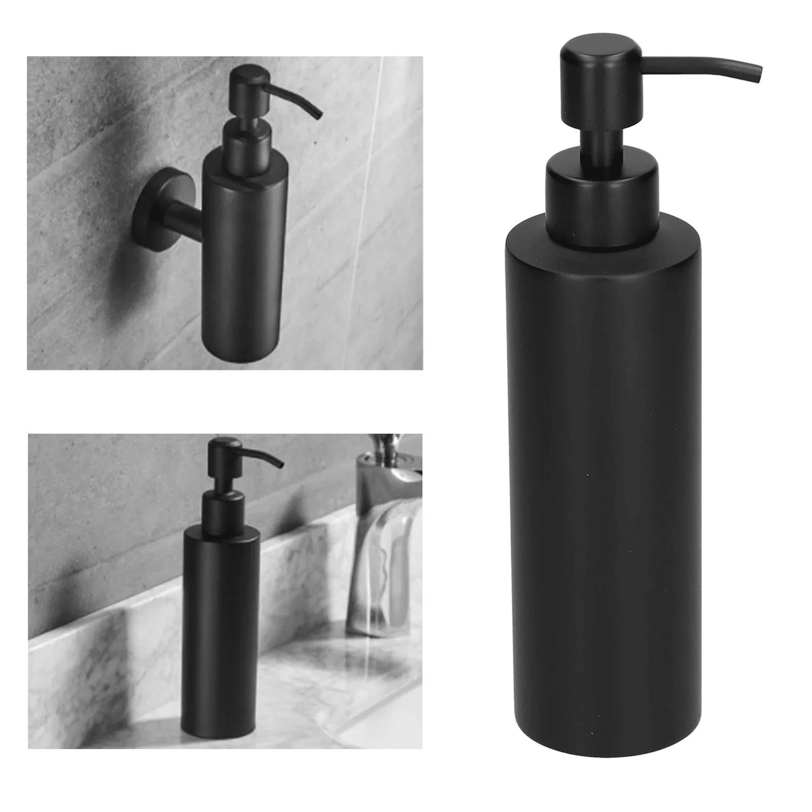 1 pieza Dispensador de jabón de acero inoxidable negro mate de 12 onzas, botella recargable con bomba manual, accesorio de baño, almacenamiento y organización de baño - Multicolor - Ver 1