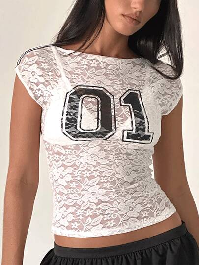 Women Sexy Floral Lace Tops Y2K See Through Sheer Mesh Sleeveless Scoop Neck Crop Top Shirt Summer Slim Fit Going Out Blouse Streetwear