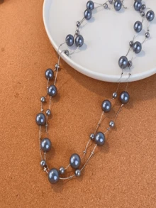 1 pieza Collar largo de perlas falsas de moda, cadena de suéter elegante y minimalista, versátil para otoño/invierno - perla - Ver 8