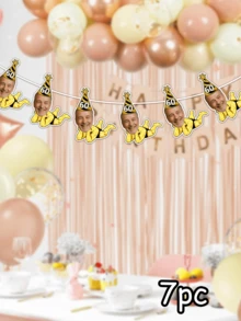 7/14/21件套定制人脸照片生日帽横幅，个性化趣味60岁生日横幅花环，闪光黄色人体图案生日照片背景横幅，生日派对装饰横幅，退休派对，送给父母、家人、朋友的趣味生日周年纪念礼物，单身派对用品，个性化礼物 - 彩色 - 查看 11