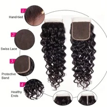 Ear To Ear Lace Frontal Deep Curly Brazilian Virgin Human Hair Deep Wave 13x4 Or 4x4 Frontal Closure Pre Plucked With Baby Hair Natural Black - Natural Black - View 2