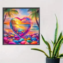 1件套全新心形海洋主题钻石画套装，5D圆形水晶钻石马赛克DIY工艺品，适合制作手工礼物，装饰客厅、卧室，可用于宰牲节、父亲节、母亲节、婚礼、五一劳动节、复活节、圣诞节、情人节等场合，无框。 - 查看 4