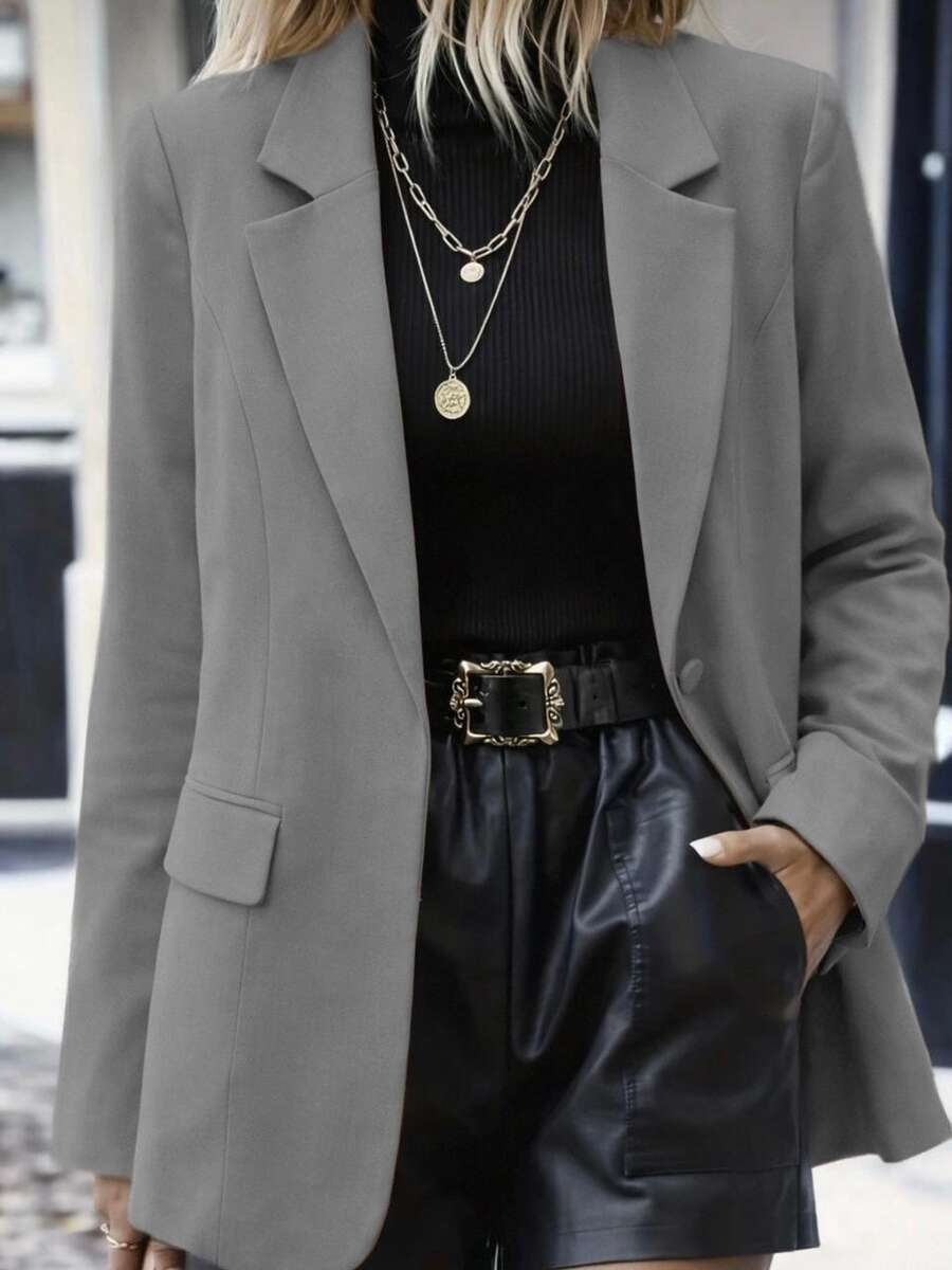 MICHELEE Elegant Women's Tailored Blazer With Structured Cut – Casual Chic For Work And Everyday Wear - 灰色 - 查看 1