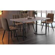 Dining Table And Chair Set (5 Pieces), Table With 4 Chairs, Modern Kitchen Table And Chair Set, 140 X 80 Cm Table, Black Metal Table Legs, Grey MDF Tabletop, Brown Velvet Dining Chairs - Grey - View 4