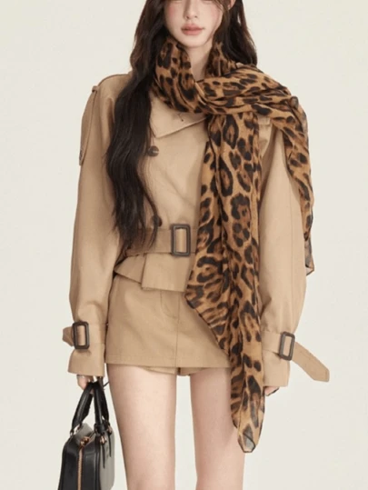 1pc Y2K Vintage Leopard Print Silk Scarf, Thin Printed Fashionable Scarf/Shawl For Women