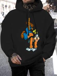 Disney Mickey Mouse Knight Pattern Men's Sweatshirt, Regular Fit, Machine Washable, Suitable For Casual Wear In Autumn And Winter, Cartoon Character Design, Comfortable Fabric, Detailed Description, Easy To Care For, Suitable As A Gift, Birthday Gift, Or Present. - 黑色 - 查看 1