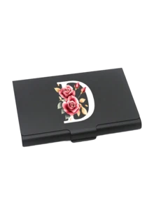 Thick Aluminum Alloy Postcard Box With Red Flowers And White Letters A-Z Printed On It,Thick Aluminum Alloy Postcard Box, Large Capacity Unisex Card Case | Custom Initial Gift For Friends, Colleagues, Boss, Boyfriend, Girlfriend | Travel Essential - Multicolor - View 13