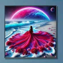 1件套新款红色婚纱女孩望海钻石画套装，5D圆形水晶钻石马赛克DIY工艺品，适合作为手工礼品，装饰客厅、卧室，可用于宰牲节、劳动节、复活节、圣诞节、情人节等场合，无框。 - 查看 9