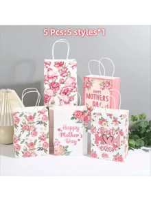 5个母亲节花卉礼品袋，牛皮纸礼品包装袋，适用于母亲节派对和零售店 - 查看 1