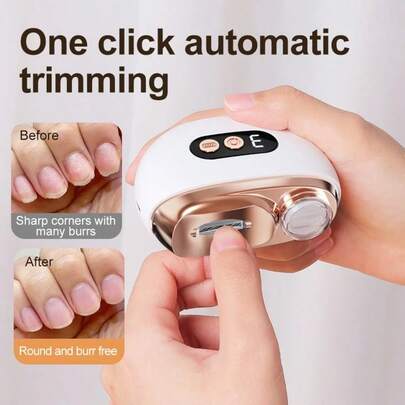 Intelligent Electric Nail Clipper 2-In-1 Polishing And Trimming Tool, USB Charging, 500mAh Lithium Polymer Battery, With Anti Cutting, Polishing And Lighting Functions, Suitable For Nail Art, Filing, Polishing And Shaping, Is A Great Gift