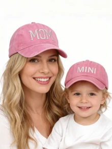 Bộ 2 mũ lưỡi trai thêu chữ "MAMA MINI" mới, quà tặng Ngày của Mẹ và Ngày của Trẻ em. - 2 cái - Xem 3