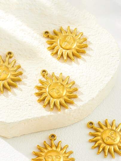 1pc/3pcs/5pcs Stainless Steel Sun Element Sunburst Round Pendant, DIY Jewelry Accessory For Necklace, Bracelet, Keychain