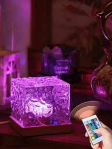 1 pieza Luz nocturna USB de 16 colores con efecto de llama y proyección de cielo estrellado, control táctil y remoto, lámpara decorativa de arte de vidrio, adecuada para dormitorio, fiesta de Navidad, camping, boda, fiesta de vacaciones, regalo del Día de San Valentín, decoración del hogar | Decoración con tema de fantasía | Proyector alimentado por USB - Multicolor - Ver 3