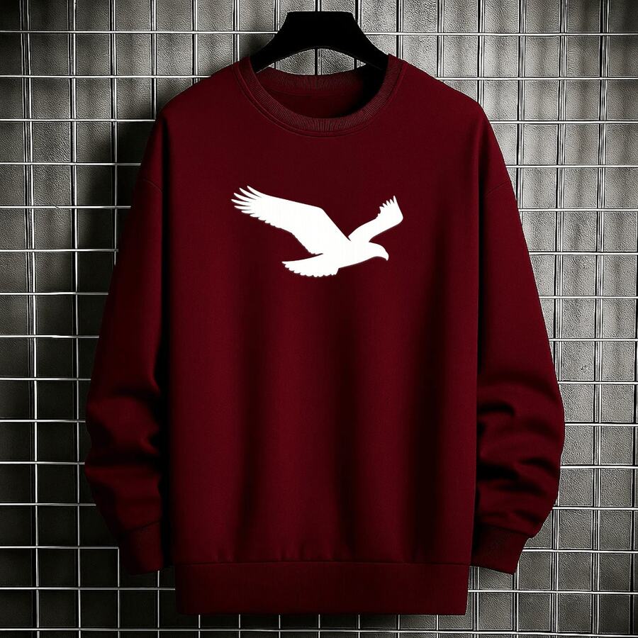 Moletom Masculino Gola Redonda Casaco Estampado Aguia Sombra Confortavel 100% Algodão Blusa de Frio Careca Unissex Jaqueta Inverno - bordô - Visão 1