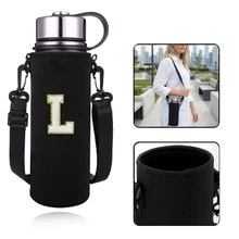 1个550-1500毫升运动水壶保温袋，带肩带和可调节水壶套，并绣有A-Z字母。 - 黑色 - 查看 19