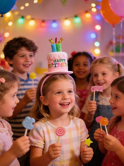 1 stuk schattige verjaardagskaarsmuts, decoratie voor kinderfeestjes, kleurrijke taartmuts als fotoaccessoire, hoofddeksel voor een themafeest