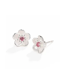 Elegant Pink Peach Blossom Pure Silver Jewelry Set, Romantic Floral Necklace & Earrings, Gift Box For Girlfriend - Pink - View 5