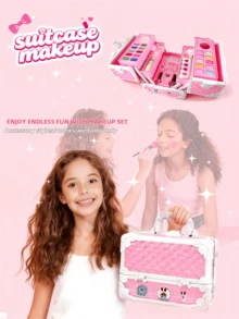 Children's Day Best Gift Washable Kids Makeup Kit For Little Girls - Real Cosmetic Play Set With Mirror, Case, And Beauty Dress-Up Toys, Perfect Birthday Gift - 粉色 - 查看 5