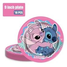 10pcs/9 Inch Stitch & Cartoon Character Party Tableware Set, 10 Plates, Suitable For 10 Children, Perfect For Birthday Parties, Halloween And Family Gatherings, Great As Birthday Gifts - Multicolor - View 3