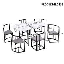 Table And Chair Set For Six People: (White Table, Chair With Grey Backrest And Cushion, Black Iron Frame), Table And Chair Set, Modern Table And Chair Combination (Original Reference: 308399408AAS) - Black - View 5