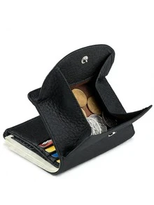 新款女士PU皮迷你钱包折叠简约超薄小巧软皮钱包女卡包零钱包 - 黑色 - 查看 6