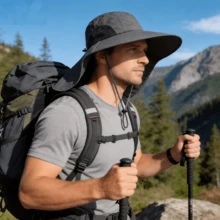 1pc Outdoor UV Protection Bucket Hat, Adjustable Drawstring, Breathable Mesh, Camping Fishing Sun Hat With Neck Flap, Wide Brim Sun Protection, Breathable Mesh - Multicolor - View 2