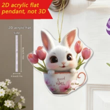 1pc Cartoon Animal Acrylic Pendant, Suitable For Car Rearview Mirror Decoration, Keychain, Backpack Accessory, Gift, 2D - Multicolor-gold Thread - View 3