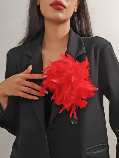 1pc Bohemian Retro Faux Crystal Feather Brooch, Exaggerated Personalized Elegant Versatile Feather Brooch/Hairpin Multi-Functional Use, Suitable For Women's Daily, Banquet, Party And Any Occasion