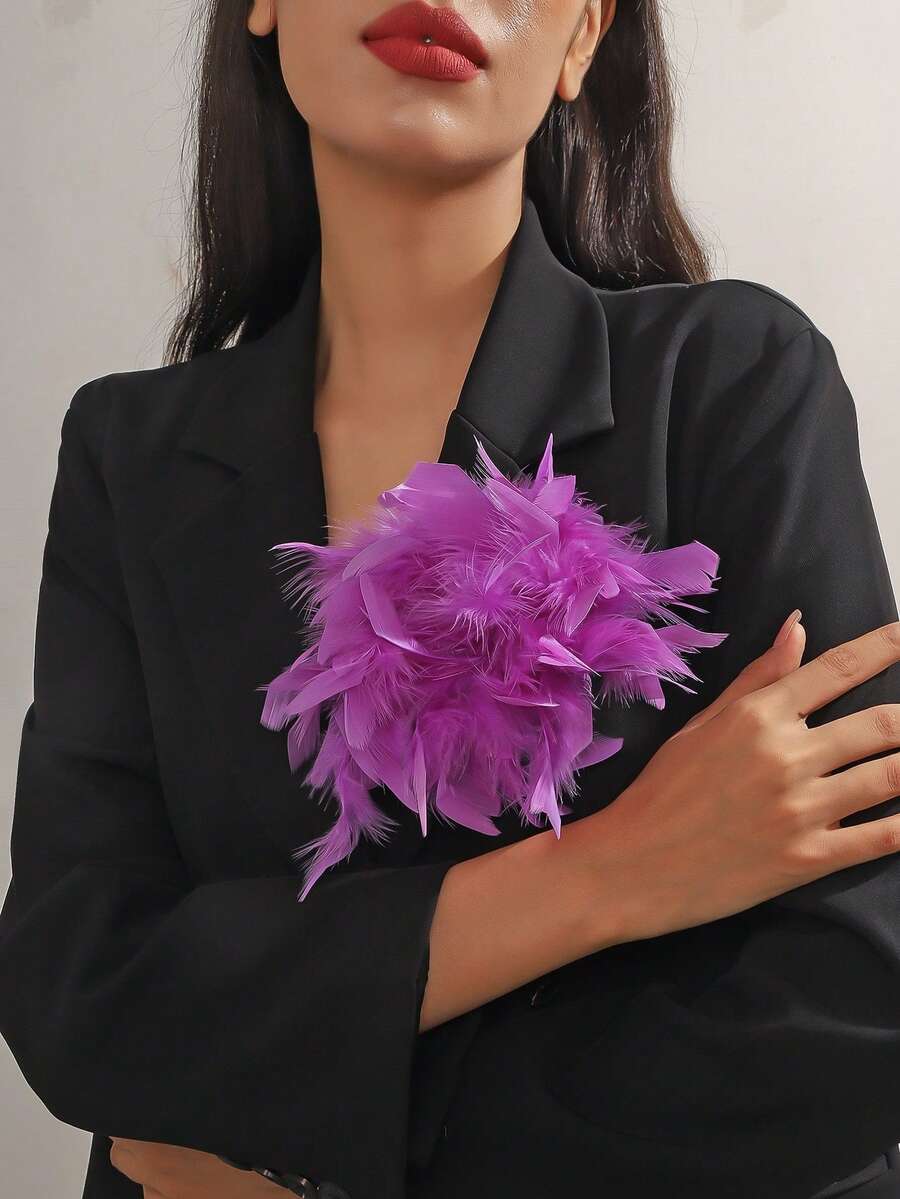 1件波西米亚复古仿水晶羽毛胸针，夸张个性化优雅多功能羽毛胸针/发夹，适合女性日常、宴会、派对及任何场合佩戴。