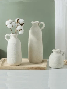 白色陶瓷花瓶套装 - 简约家居装饰，适用于客厅、餐桌和玄关 | 可搭配波西米亚风干花和小花束 | 耐用手工花瓶，可摆放在桌面、架子和壁炉旁 - A - 查看 9