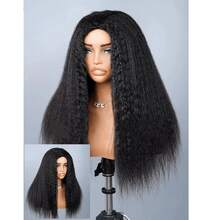 ZHENDEFA Kinky Straight Half Wig Human Hair 3 In 1 Seamless Flip Over Half Wigs For Women Ready To Go Headband Wig 180% Density Drawstring Kinky Straight Half Wig Glueless Natural Black - SNatural - View 10